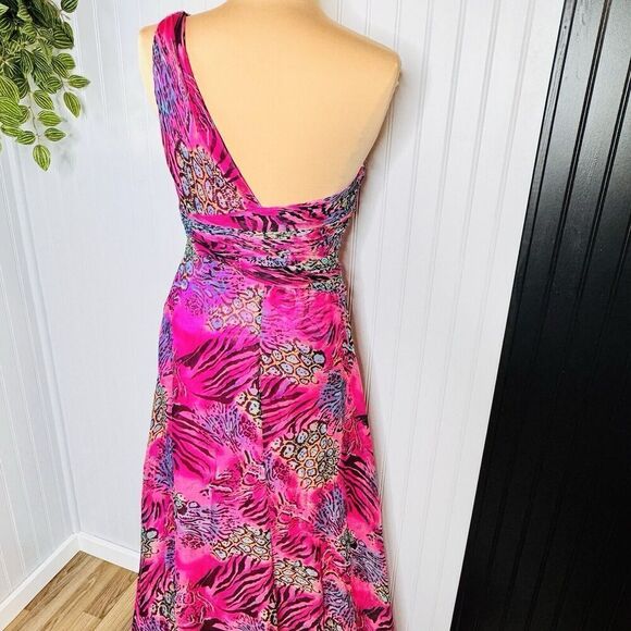 Dreamz by Riva Designs Maxi Gown Sheath Dress One Shoulder Crystal Crazy Animal - Picture 9 of 16